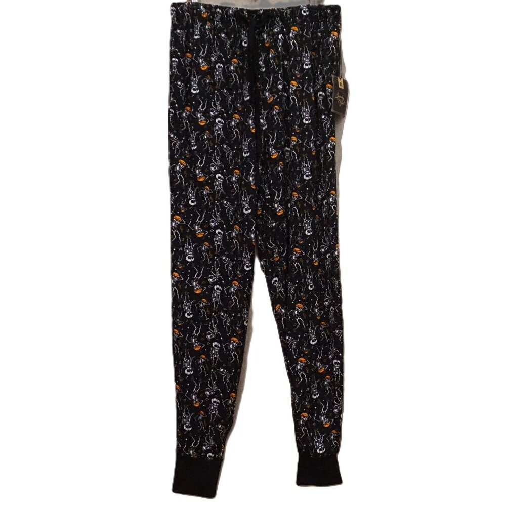 Spooky Night Black Lounge Pants with Breakdancing Skeletons Men’s Small